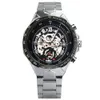 Vinnare officiella casual mens klockor Topp automatiska mekaniska klockor Skeleton Dial Steel Band Hip Hop Arvwatch335i