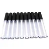 10 pcs 3ml plástico fosco vazio lipgloss tubo n preto tampa, recipiente de brilho cosmético plástico claro, recarregável