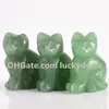 10 Adet El Oyma Taş Kristal Kedi Totem Doğal Yeşil Aventurin Servet Şanslı Kedi Heykelcik 1.5 "/ 2" Tiny Jade Gem Taş Kedi Heykel