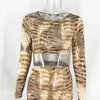 Alligator print tweedelige set vrouwen lange mouw top en broek herfst nieuwe outfits bodycon sexy party club outfits