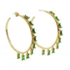 Gros-Cercle d'or Hoop rempli de baguette cz vert arc-en-cz charme Bohême Bohe magnifiques boucles d'oreille femmes