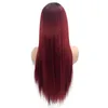 24 inch Ombre Bourgondië Synthetische Lace Front Pruik Hittebestendige Vezel Volledige Haar Lijmloze Hand Gebonden Braziliaanse Kant Frontale pruiken