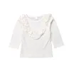 Kids Designer Clothes Girls Falbala Ruffle T-shirts Children Solid Candy Color Long Sleeve Tops Baby O Neck Lovely Casual Blouse PY440