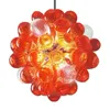 Mouth Blown Glass Crystal Sphere Chandelier LED 16 Inches Hanging Pendant Lights Orange Modern House Decoration Living Room Light