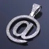 Fashion-Gold White Gold Blingbling CZ Cubic Zircon Hollowed @ Keyboard Sign Pendant Chain Halsband Hip Hop Rapper Smycken Gift för män