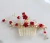 Jonnafe Red Rose Floral Headpiece For Women Prom Rhinestone Bridal Hair Comb Accessories Handgjorda bröllopshår smycken Y190513024518327