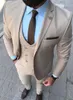 Mode Beige Groom Tuxedos Notch Lapel Slim Fit Groomsman Bröllop 3 Piece Suit Män Business Prom Jacka Blazer (Jacka + Byxor + Tie + Vest) 762