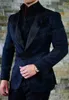 ANNIEBRITNEY New Royal Blue Men Suit Slim Fit Tuxedo Groom Suit Set Wedding Prom Blazer with Black Chinese Knot Buckle Pant 2Pcs1254U
