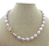 Hand knotted 10-12mm white black gray pink purple freshwater rice pearl leopard head micro inlay zircon necklace long 46cm