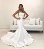White Mermaid Wedding Dress Strapless Plus Size Long Train Satin Women Simple Summer Beach Bridal Gowns