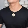 Collana in oro con pendente a cuore spezzato da uomo di vendite calde con catena a corda Gioielli in roccia hip-hop con zirconi ghiacciati cubici a olio rosso