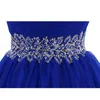 Royal Blue Piping A-Line Graduation Homecoming Klänningar 2020 Strapless Pleated Draped Beaded Sashes Crystal Short Prom Dress Party Vestidos