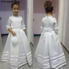 2020 Vintage Princess Lace Beaded Flower Girl Dresses With Short Sleeves High Neck Birthday Party Graduation Dress Toddlers Kids Communion