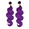 Ombre violet Brésilien Brésilien Human Body Wave 2bundles ondulés avec lot frontal 3pcs # 1B / Purple Ombre Lace Frontal Frotory 13X4 avec paquets