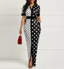 Kobiety Polka Dot Długim Rękawem Sukienka Elegancka Vintage Kobiety Suknie Wieczór Party V Neck Maxi Długa Dress Moda Damska Sukienki