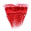 Virgin peruano do cabelo humano onda profunda colorido vermelho da orelha à orelha do laço frontal brilhantes Frontais Red completa 13x4 Encerramento Lace com bebê Cabelos