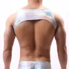 Sexy Hommes PU Cuir Undershirts Drôle Évider Short Undershirt Personnalité Collants Homme Chemise Gay Érotique Hip Hop Fétiche Striptease Costume