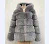 Fox kürk ceket kadınlar kış kalın kürk ceket kürk tilki kukuletalı uzun kollu palto