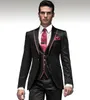 Slim Fit One Button Black Wedding Groom Tuxedos Peak Lapel Groomsmen Mężczyźni Garnitury Prom Blazer (Kurtka + Spodnie + Kamizelka + Kierunek) No: 1950