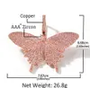 14K Iced Out Pink Butterfly Hänge Halsband Bling Bling Micro Pave Cubic Zirkon Hängande Julfest Smycken