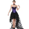 Damen-Halloween-Kostüm, Wimpern-Spitze-Vollbrust-Korsett-Oberteil und ein schwarzes florales Mesh-Hi-Lo-Langrock-S-XXL-Burlesque-Korsett-Kleid, 2-teiliges Set-Outfit