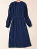 Kate Middleton Princess Blue Femmes Robe trapèze élégantes robes mi-longues à manches longues avec ceintures