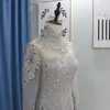 Luxury Rhinestones High Neck Bröllopsklänningar Mermaid Illusion Långärmad Lace Applique Crystal Beads Sequins Hollow Back Wedding Dress Gown