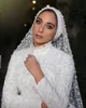 Edelübergreifende Spitze muslimische Brautkleider Perlen hoher Nacken applikativer Langarm -Brautkleider Ein Linie Sweep Zug Vestido de Novia 407