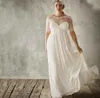 Tanie Plus Size Plaża Suknie ślubne 2019 Sexy Sheer Lace Aplikacja Klejnot Krótki Sleeveivory A Line Empire Szyfon Maternity Suknie ślubne 247