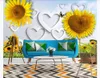 Personalizzato 3d seta murales carta da parati HD girasole a forma di cuore soggiorno TV sfondo muro decorazione per pareti 3d