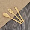 Bambu porslin 100% naturlig bambu sked gaffelkniv uppsättning trä dinnerware 20cm 100 set up