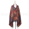 Kobiety Bohemian kołnierz w krat z kapturem koc peleryn cloak poncho wełna mieszanka wełny zimowa szal szalik DDA7557670166