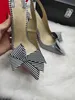 Tasarımcı Ücretsiz Nakliye Moda Kadınlar Stripe Bow Slingback Point Toe Stiletto Topuk Yüksek Topuklu Pompalar Gelin Düğün Ayakkabıları Yepyeni 59 S