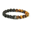 Partihandel 10st / Lot Nya par Smycken Klar CZ Crown Armband med Naturlig Tiger Eye och Lava Rock Stone Beads Toppkvalitet