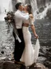 Laço branco de duas peças vestidos de casamento de praia 2019 lindo fora do ombro jardim boho vestidos de noiva vestidos de novia país weddi4641079