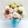 Luyue 13 Ramo/Bouquet Fiori artificiali Peonia Vivid flores artificiales Seta finta Rosa Nuziale Decorazioni per matrimoni Ghirlanda Ghirlanda casa