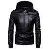 Män Autumn Winter Warm Hooded Casual Leather Zipper Lång ärmjacka Toppar #4o23 #f