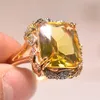 Grand cocktail citrine cristal bague femmes pierre précieuse Zircon diamant bling or blanc argent couleur bande de doigt tailles 6104283060