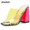 Aneikeh 2020 новый PVC Jelly Sandals Crystal Open Noed сексуальные тонкие каблуки хрустальные женщины прозрачные каблуки сандалии тапочки насосы 41 42