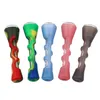 Glas Silicone One Hitter Pipes Tobak Rökning Herb Heady Rak Typ Rörslang 87mm Cigaretthållare Tobaksglas MINI HAND Rör