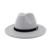 Men Women Wide Brim Wool Felt Fedora Panama Hat with Belt Buckle Jazz Trilby Cap Party Formal Top Hat In White black yellow2186