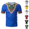 ZUZK T-shirts Men Summer Casual African Print V Neck Pullover Short Sleeve T-shirt Top Blouse camiseta
