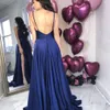 Navy Blue Cheap Simple Sexy Prom Dresses Long Spaghetti Straps Backless Formal Prom Party Gowns Special Occasion Dress Vestidos De Fiest