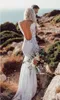 Elegante Vintage-Spitze-Meerjungfrau-Brautkleider, sexy lange Ärmel, tiefer V-Ausschnitt, bodenlang, rückenfrei, Strand-Boho-Hochzeitskleid, Brautkleider