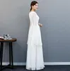 Nuevos vestidos de dama de honor de campo blanco con cuello en V una línea de gasa mangas largas hasta el suelo vestidos de damas de honor baratos para boda