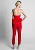 Fashion Red Löstagbar tåg Evening Prom Dresses Billiga jumpsuits Bows Sweetheart Simple Satin Pants Suits Hela Zuhair Murad6325446
