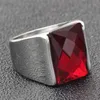 Vintage Men's Cluster Rings Fashion Geometric Square Black Red Semi-precious Stone Stainless Steel Party Jewelry Accessories Gifts