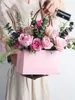 5 قطع الوردي كرافت ورقة مربع مع مقبض مطوية زهرة باقة زهرة التعبئة والتغليف المواد ترتيب سلة هدية مربع