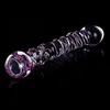 Dubbel Ended Crystal Purple Pyrex Glass Dildo Artificial Penis Granule and Spiral G Spot Simulator Adult Sex Toys For Woman Y19106584703