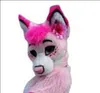 2018 Factory Hot Sexy Pink Husky Fox Dog Mascotte Kostuum Pakken Lange Bont Fancy Dress Volwassenen
